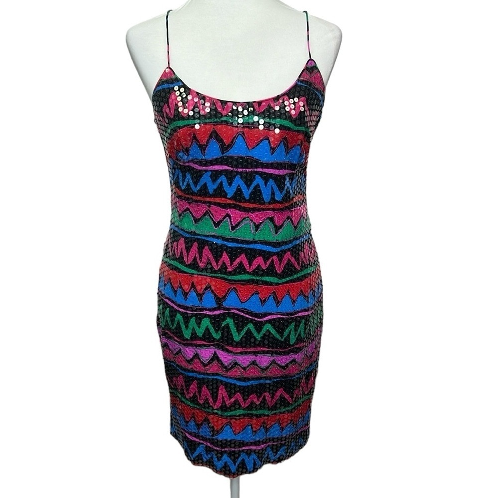Cache Silk Sequins Multi Color Dress